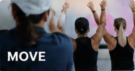 Temporary mock-up image: people in a movement class with arms raised.